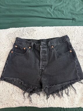 Levi's Black Frayed Hem High-Rise Denim Shorts